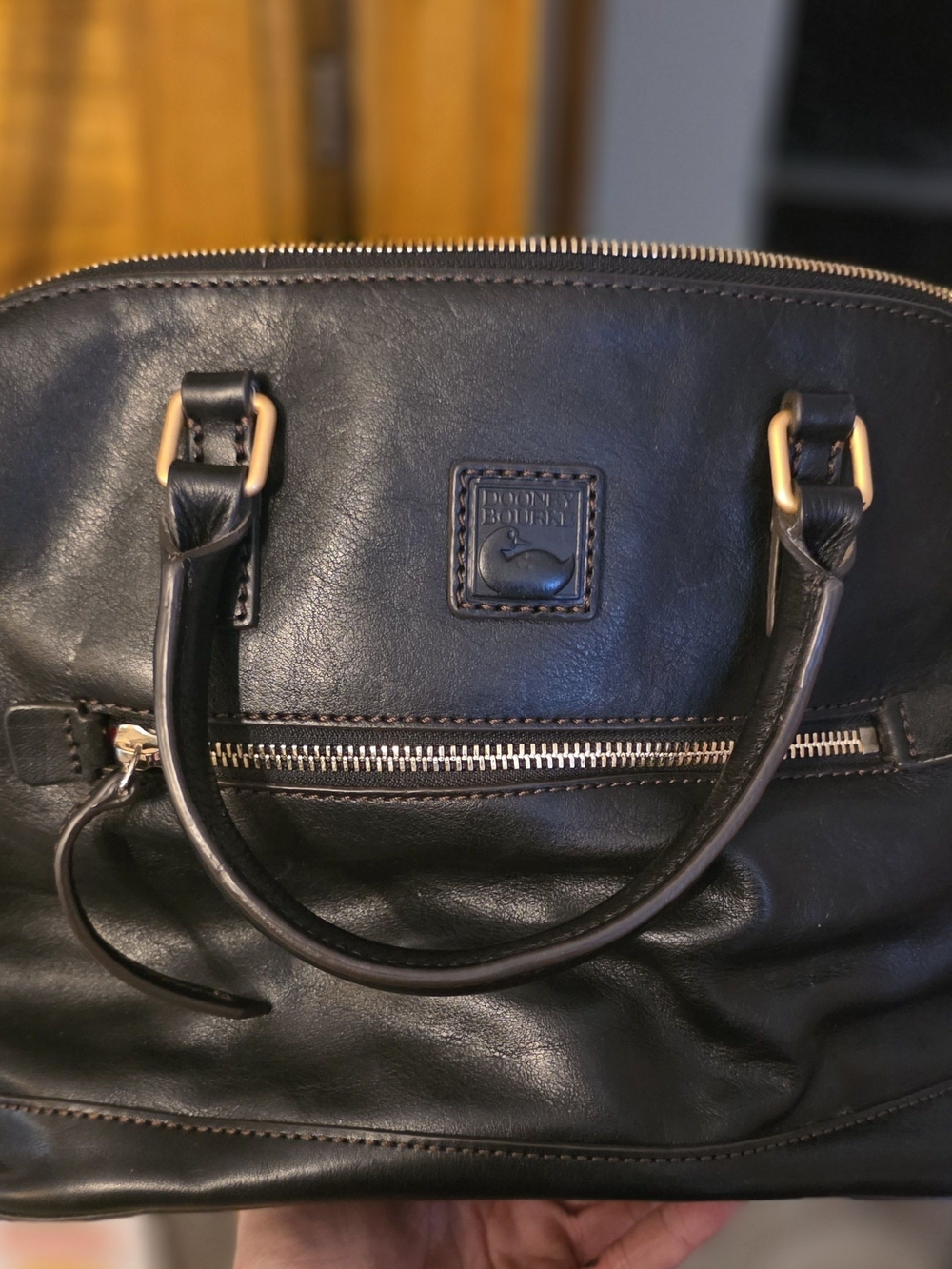 Dooney & Bourke Black Leather Briefcase with Gold-Tone Hardware